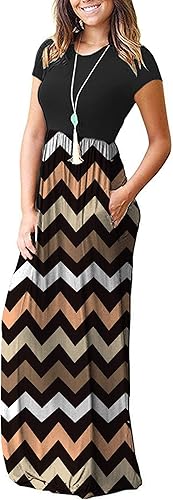 Women Short Sleeve Loose Plain Maxi Dresses Casual Long Dresses Pockets
